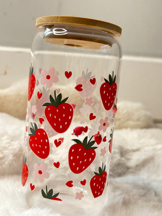 Strawberry glass tumbler